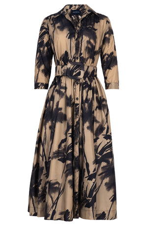 Terry Dress Shirt Collar 3/4 Sleeve Midi Plus Length Poliamide Taffta (Watercolor Bamboo)