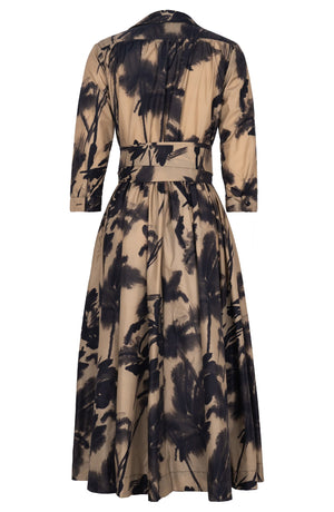Terry Dress Shirt Collar 3/4 Sleeve Midi Plus Length Poliamide Taffta (Watercolor Bamboo)