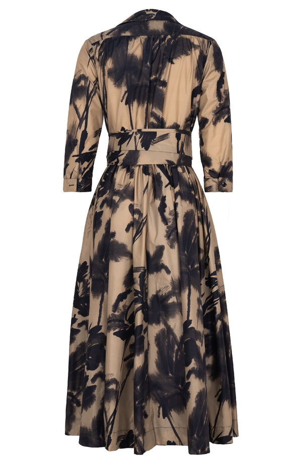 Terry Dress Shirt Collar 3/4 Sleeve Midi Plus Length Poliamide Taffta (Watercolor Bamboo)