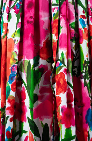 Audrey Dress #2 Shirt Collar 3/4 Sleeve Midi Length Cotton Stretch (Watercolor Bloom)