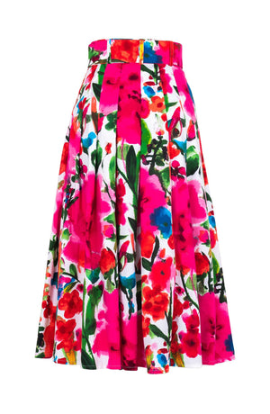 Zeller Skirt Midi Length Cotton Stretch (Watercolor Bloom)