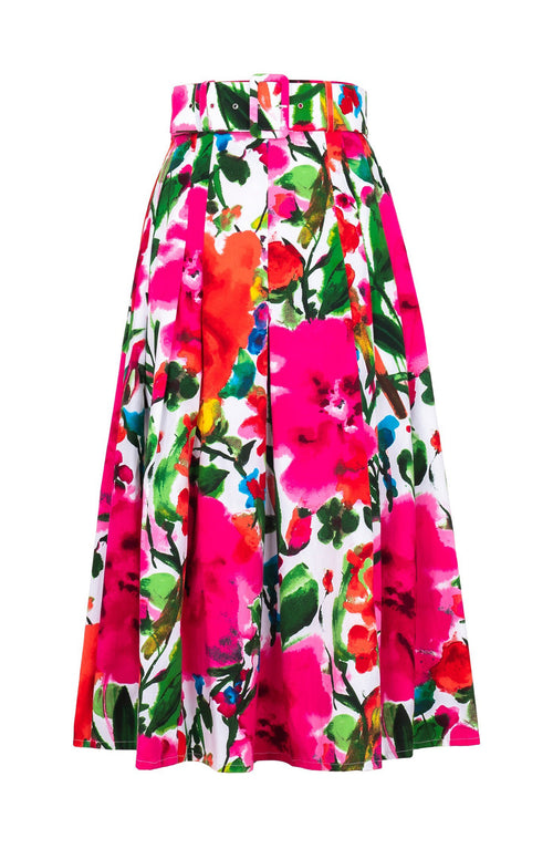 Zeller Skirt Midi Length Cotton Stretch (Watercolor Bloom)