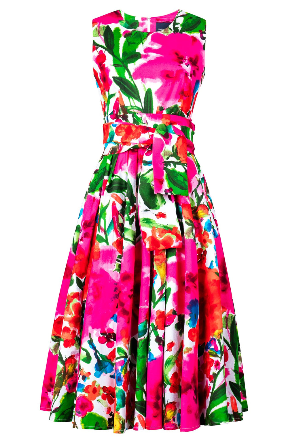 Abelia Dress Crew Neck Sleeveless Midi Length Cotton Stretch (Watercolor Bloom)
