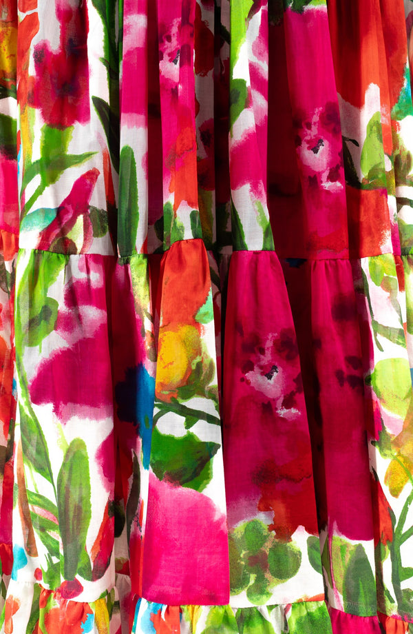 Eva Dress Crew Neck 3/4 Sleeve Maxi Length Cotton Musola (Watercolor Bloom)