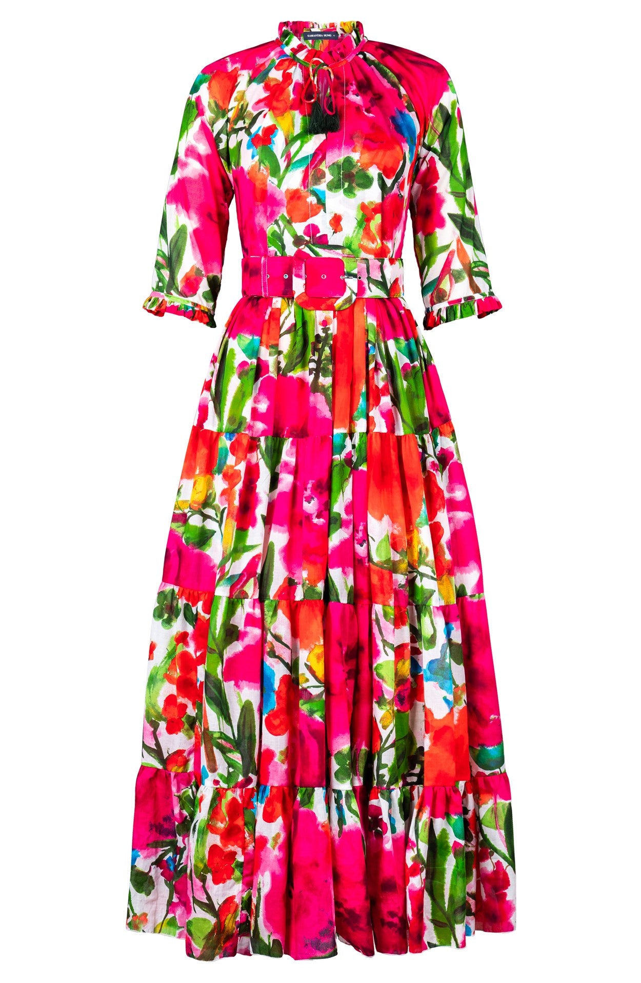 Eva Dress Crew Neck 3/4 Sleeve Maxi Length Cotton Musola (Watercolor B