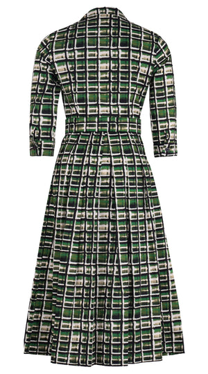 Audrey Dress #1 Shirt Collar 3/4 Sleeve Midi Length Cotton Stretch (Watercolor Check)