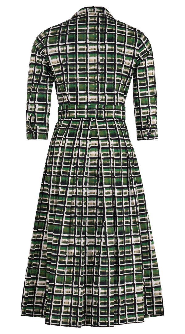 Audrey Dress #1 Shirt Collar 3/4 Sleeve Midi Length Cotton Stretch (Watercolor Check)