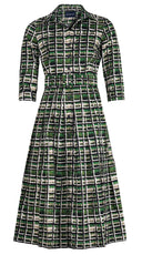 Audrey Dress #1 Shirt Collar 3/4 Sleeve Midi Length Cotton Stretch (Watercolor Check)