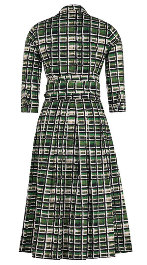 Audrey Dress #1 Shirt Collar 3/4 Sleeve Midi Length Cotton Stretch (Watercolor Check)