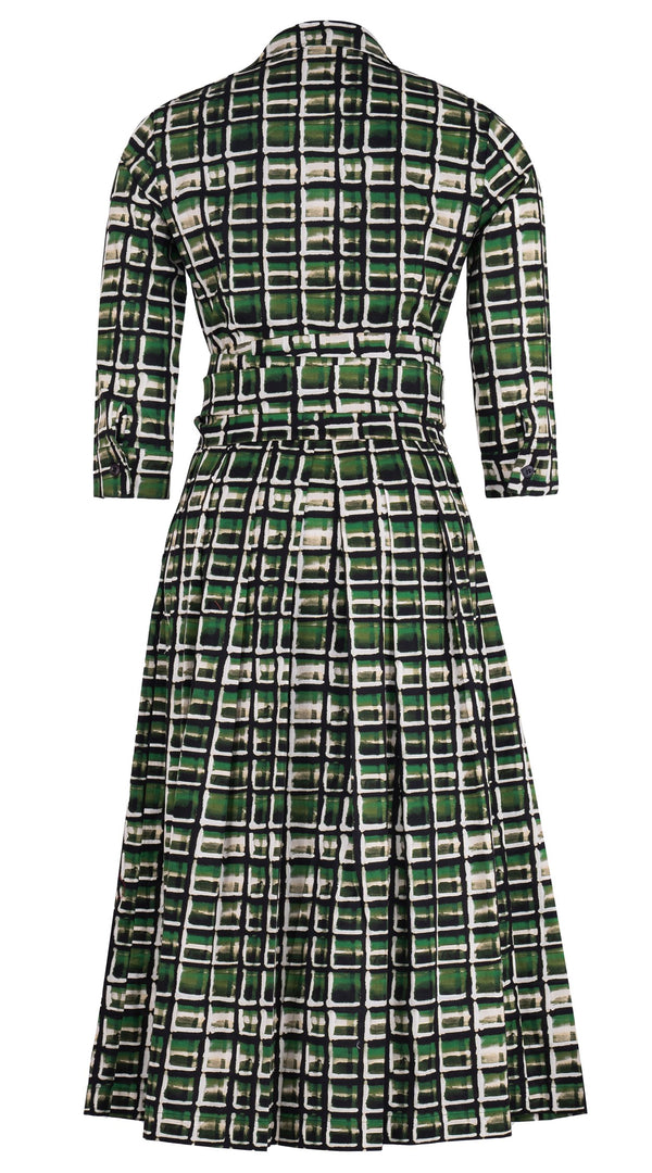 Audrey Dress #1 Shirt Collar 3/4 Sleeve Midi Length Cotton Stretch (Watercolor Check)