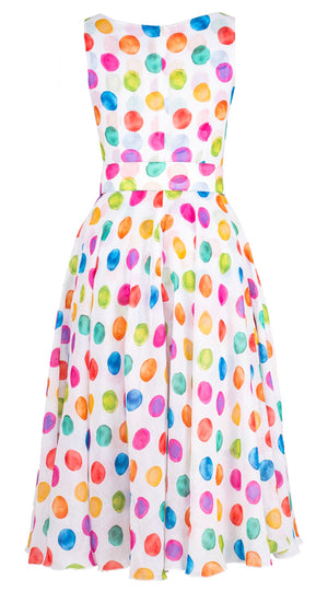 Aster Dress Round Neck Sleeveless Midi Length Ramie (Watercolor Dots Big)