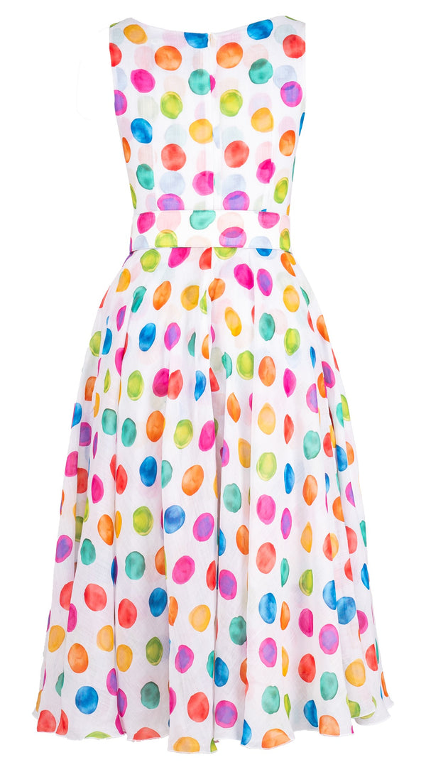 Aster Dress Round Neck Sleeveless Midi Length Ramie (Watercolor Dots Big)