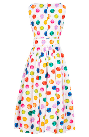 Abelia Dress Boat Neck Sleeveless Midi Length Cotton Stretch (Watercolor Dots)