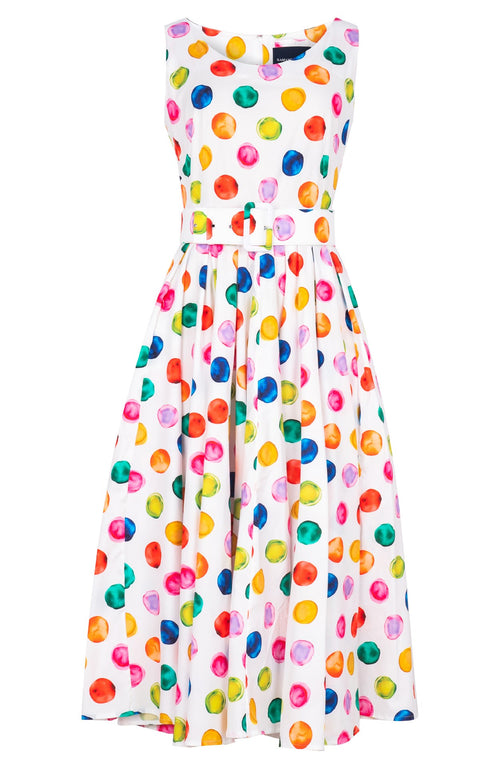 Abelia Dress Boat Neck Sleeveless Midi Length Cotton Stretch (Watercolor Dots)
