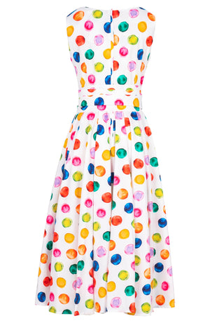 Abelia Dress Boat Neck Sleeveless Midi Length Cotton Stretch (Watercolor Dots)