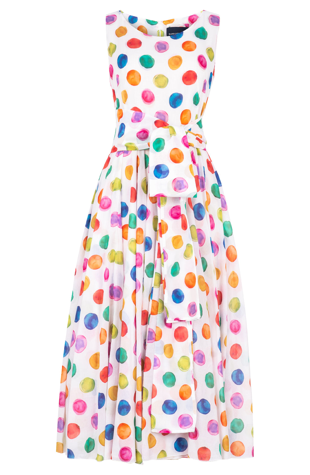 Aster Dress Boat Neck Sleeveless Midi Plus Length Cotton Musola (Watercolor Dots)