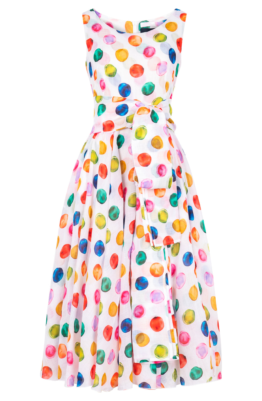 Aster Dress Boat Neck Sleeveless Midi Length Ramie (Watercolor Dots)