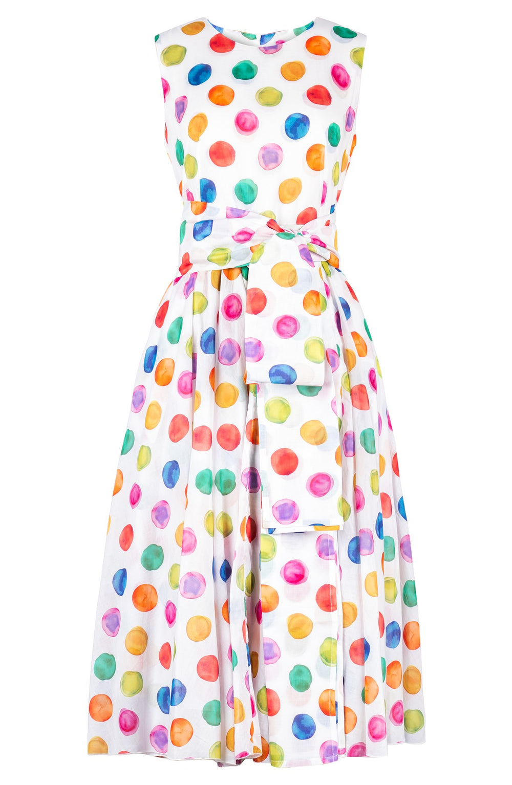 Aster Dress Crew Neck Sleeveless Midi Length Cotton Musola (Watercolor Dots)