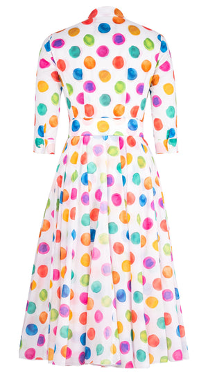 Aster Dress Shirt Collar 3/4 Sleeve Midi Length Cotton Musola (Watercolor Dots Small)