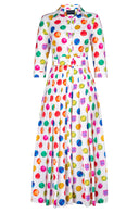 Audrey Dress #2 Shirt Collar 3/4 Sleeve Ankle Length Cotton Stretch (Watercolor Dots)