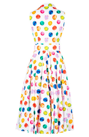 Gigi Dress Shirt Collar Sleeveless Midi Length Cotton Stretch (Watercolor Dots)