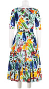Amanda Dress Boat Neck 1/2 Sleeve Midi Length Cotton Musola (Watercolor Fruits)