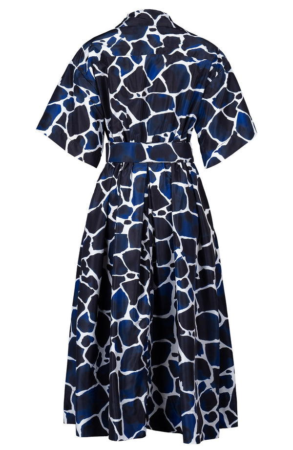 Helena Dress Shirt Collar 3/4 Sleeve Midi Plus Length Poliamide Taffta (Watercolor Giraffe)