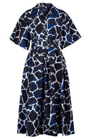 Helena Dress Shirt Collar 3/4 Sleeve Midi Plus Length Poliamide Taffta (Watercolor Giraffe)