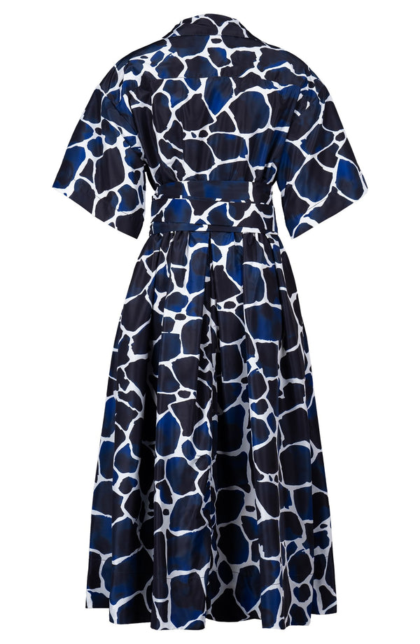 Helena Dress Shirt Collar 3/4 Sleeve Midi Plus Length Poliamide Taffta (Watercolor Giraffe)