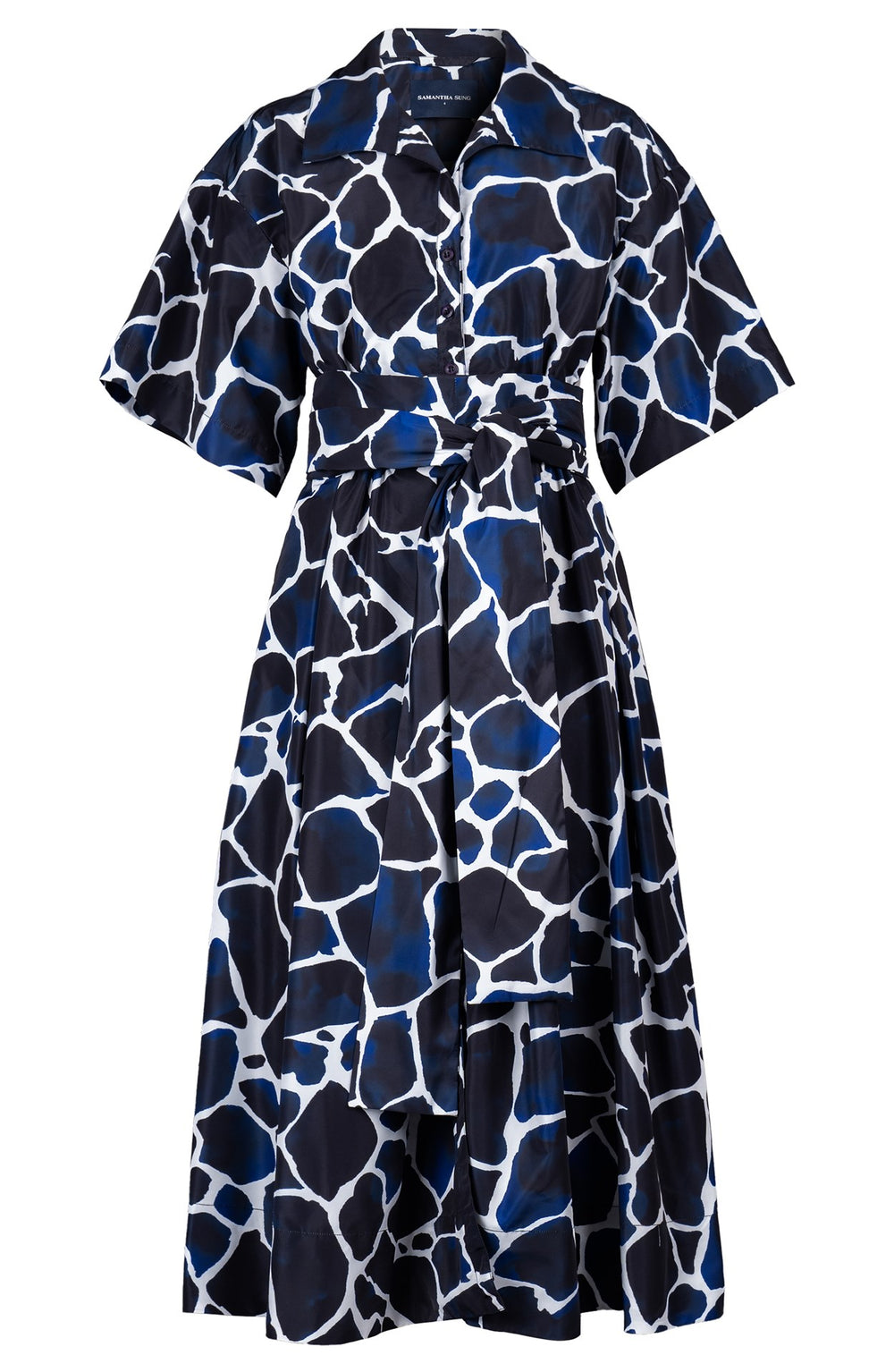 Helena Dress Shirt Collar 3/4 Sleeve Midi Plus Length Poliamide Taffta (Watercolor Giraffe)