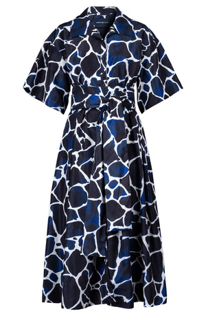 Helena Dress Shirt Collar 3/4 Sleeve Midi Plus Length Poliamide Taffta (Watercolor Giraffe)