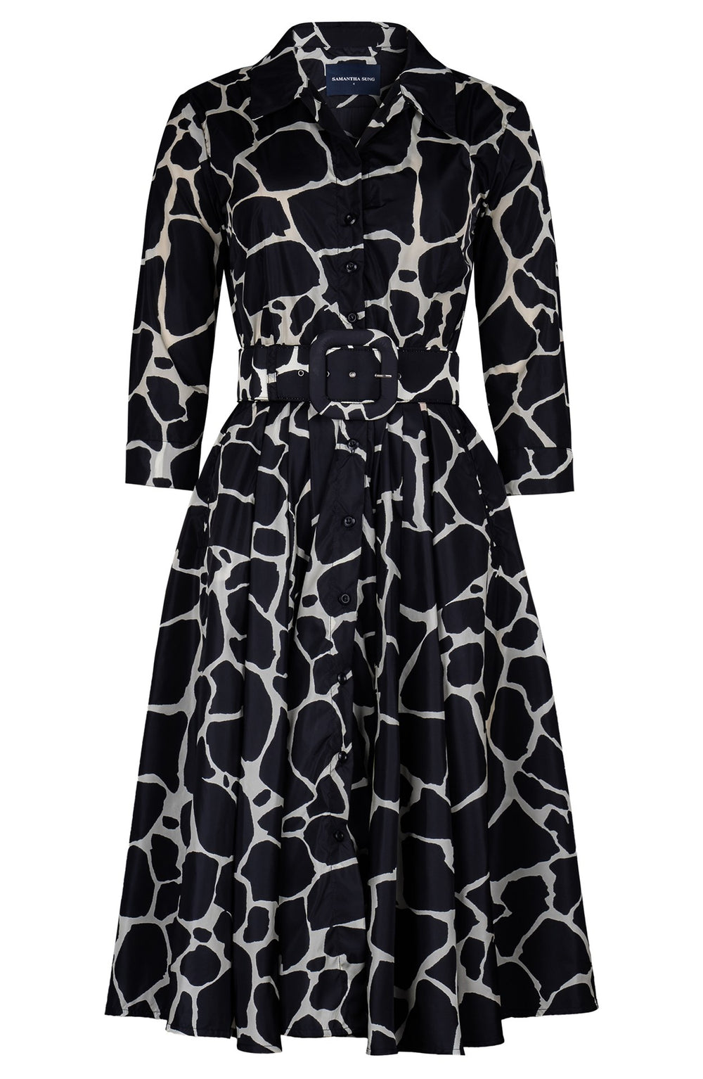 Laurent Dress Shirt Collar 3/4 Sleeve Long Length Poliamide Taffta (Watercolor Giraffe)
