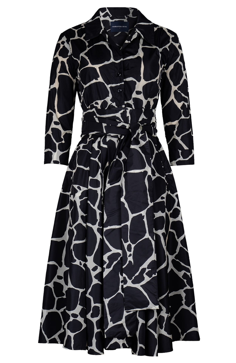 Laurent Dress Shirt Collar 3/4 Sleeve Long Length Poliamide Taffta (Watercolor Giraffe)
