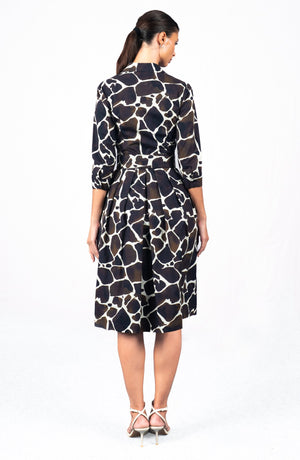 Audrey Dress #1 Shirt Collar 3/4 Sleeve Long Length Cotton Stretch (Watercolor Giraffe)