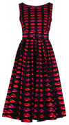 Abelia Dress Round Neck Sleeveless Midi Length Cotton Stretch (Watercolor Lips)
