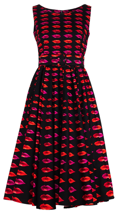 Abelia Dress Round Neck Sleeveless Midi Length Cotton Stretch (Watercolor Lips)