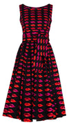 Abelia Dress Round Neck Sleeveless Midi Length Cotton Stretch (Watercolor Lips)