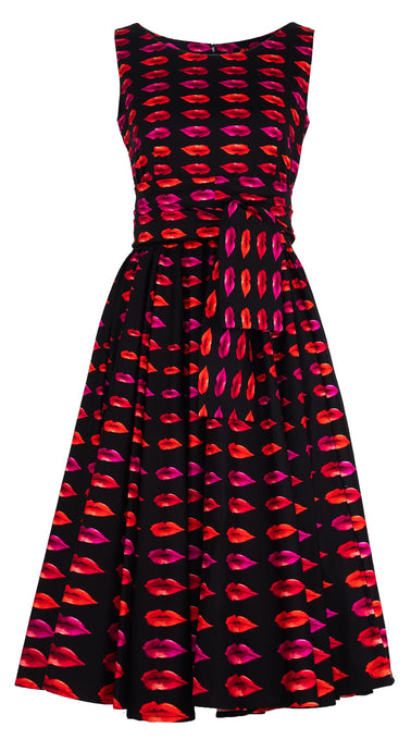 Abelia Dress Round Neck Sleeveless Midi Length Cotton Stretch (Watercolor Lips)