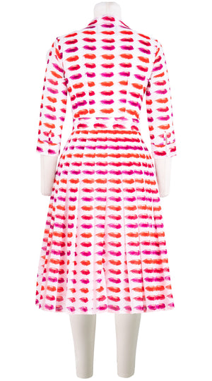 Audrey Dress #4 Shirt Collar 3/4 Sleeve Long Length Cotton Musola (Watercolor Lips)