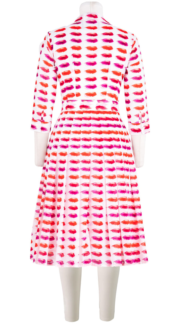 Audrey Dress #4 Shirt Collar 3/4 Sleeve Long Length Cotton Musola (Watercolor Lips)