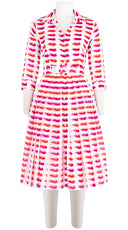 Audrey Dress #4 Shirt Collar 3/4 Sleeve Long Length Cotton Musola (Watercolor Lips)