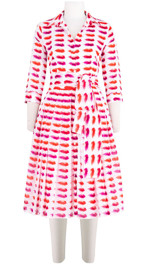 Audrey Dress #4 Shirt Collar 3/4 Sleeve Long Length Cotton Musola (Watercolor Lips)