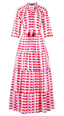 Eva Dress Crew Neck 3/4 Sleeve Maxi Length Cotton Musola (Watercolor Lips)