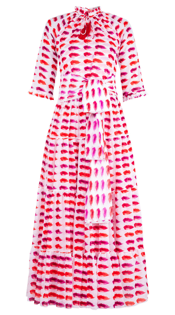 Eva Dress Crew Neck 3/4 Sleeve Maxi Musola (Watercolor Lips) @4