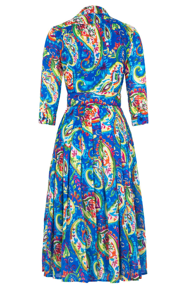 Audrey Dress #4 Shirt Collar 3/4 Sleeve Midi Length Cotton Musola (Watercolor Paisley)
