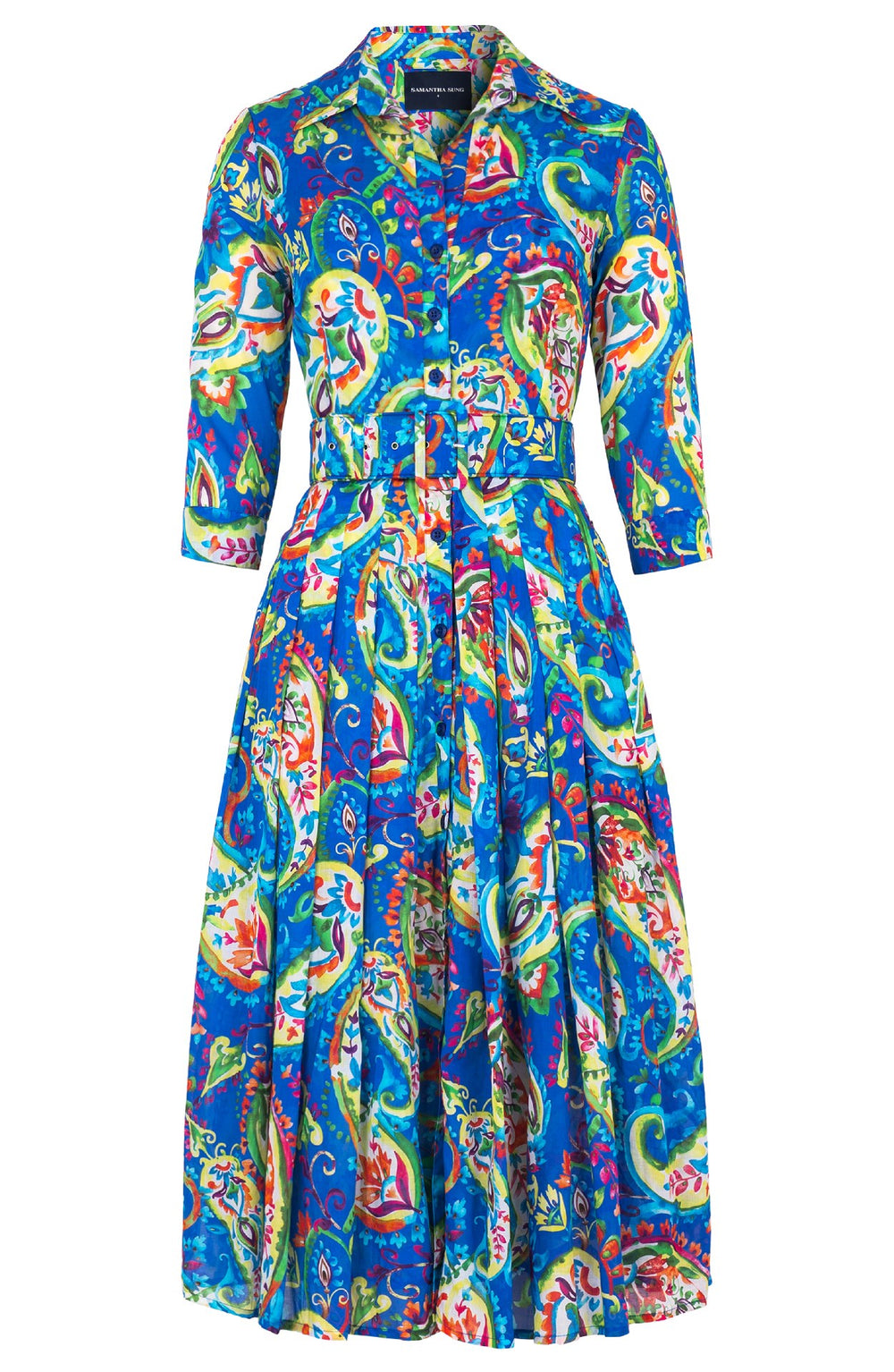 Audrey Dress #4 Shirt Collar 3/4 Sleeve Midi Length Cotton Musola (Watercolor Paisley)