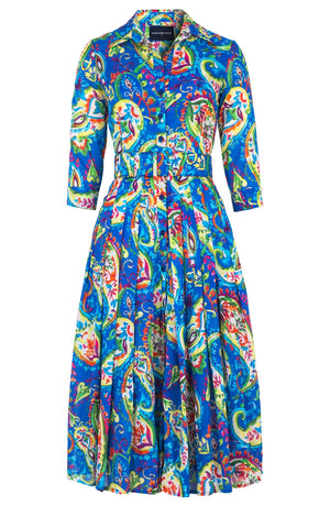 Audrey Dress #4 Shirt Collar 3/4 Sleeve Midi Length Cotton Musola (Watercolor Paisley)