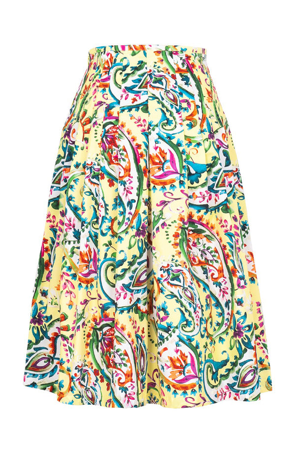 Zelda Skirt Long Length Cotton Stretch (Watercolor Paisley)