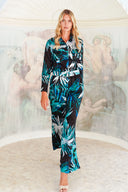 Pajama Shirt & Pajama Pants Silk Twill (Watercolor Palm)