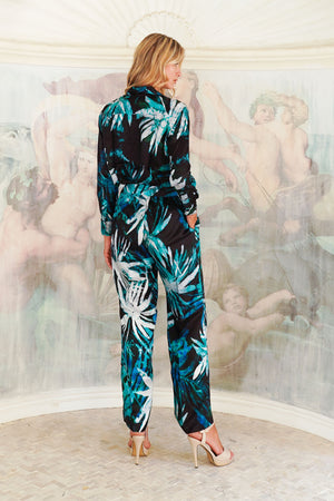 Pajama Shirt & Pajama Pants Silk Twill (Watercolor Palm)